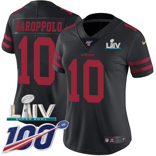 San Francisco 49ers Nike #10 Jimmy Garoppolo Black Super Bowl LIV 2020 Alternate Women Stitched NFL 100th Season Vapor Limited Jersey